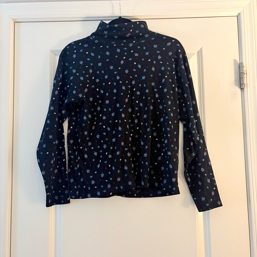 L.L. Bean Women’s Black & Colorful Floral Print Long Sleeve Turtleneck Top